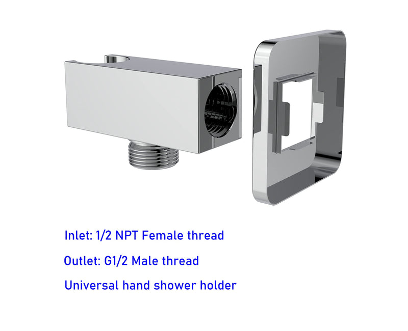 All Aquaiaw Water Supply Elbows are Without Nipples. Aquaiaw Wall Supply Elbow with Flange. Tapered 1/2 NPT Female Inlet, Brass Wall Union with Handshower Holder, Square, Polished Chrome, G1/2 Outlet