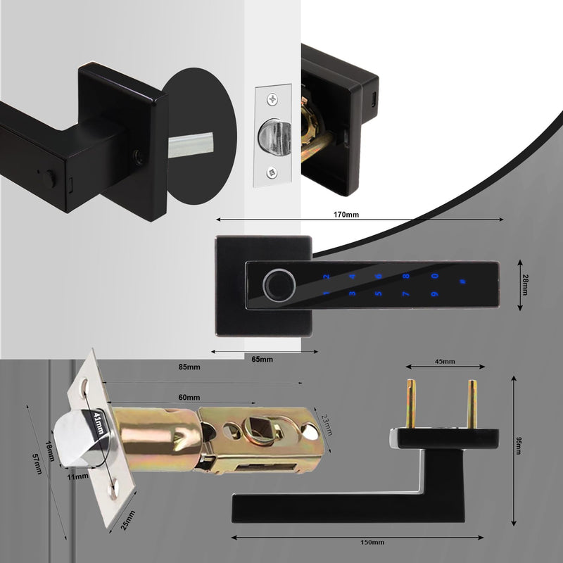 Fingerprint Door Lock, Keyless Entry Lock with Handle, Smart Door Knob with Keypad for Bedroom Hotel Office, Biometric Door Lock with App Control