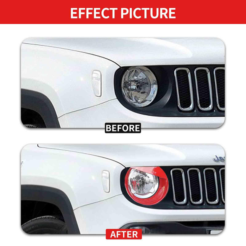 RT-TCZ for Renegade Front Light Cover Trim, Headlight Angry Eyes Bezels for Jeep Renegade 2016 2017 2018 Red Exterior Accessories 2pcs
