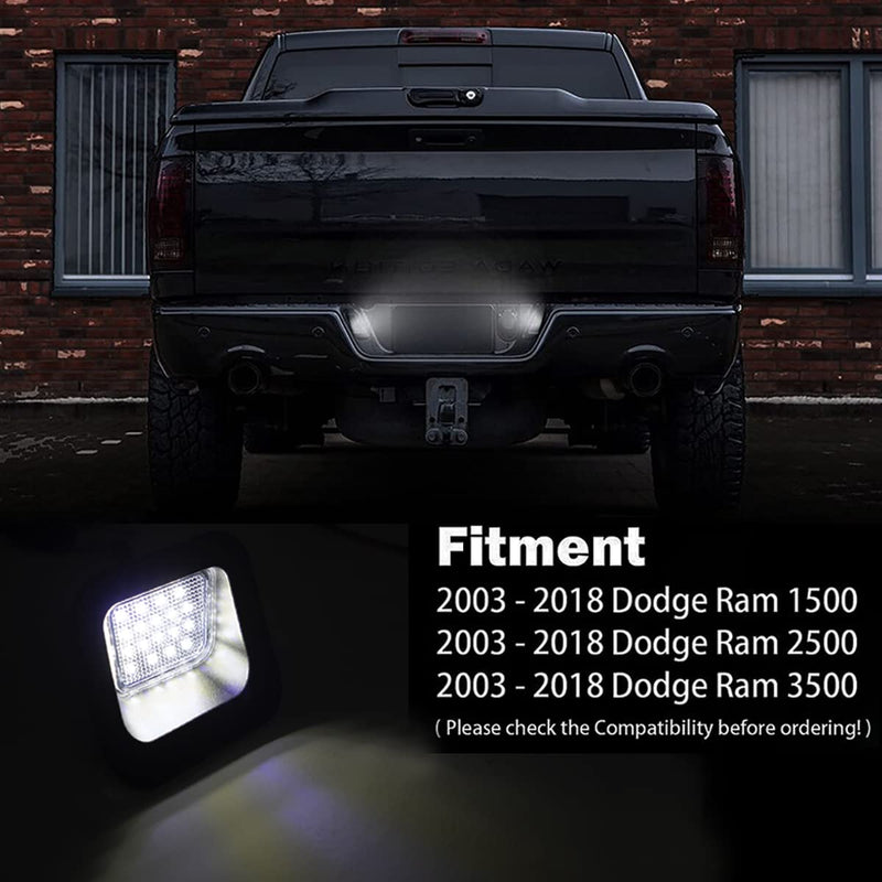 License Plate Lights Fits for 2003-2018 RAM 1500 2500 3500 Pickup, Set of 2 Truck Number Lamps Assembly Led Tag Light Kit, 6000K White