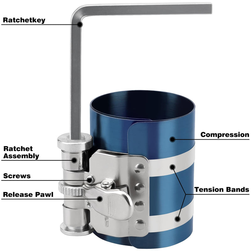 Xastro 3" Piston Ring Compressor Tool, Adjustable Ratchet Piston Ring Installation Tool, Adjustable Compression Range 2"-6.9" Car Engine