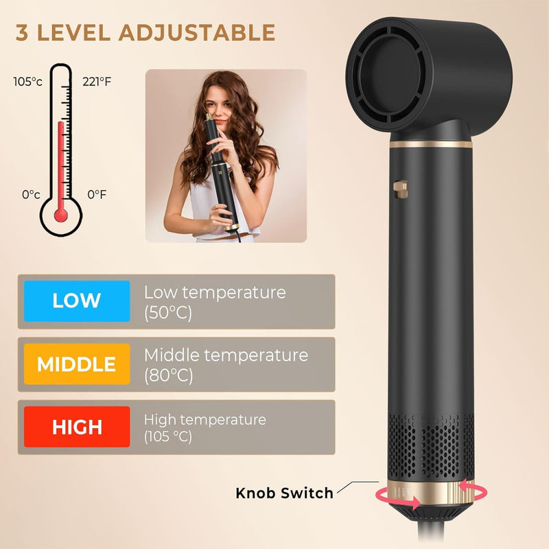 Dryhsip Hair Dryer Brush, 5-in-1 Hot Air Brush, Blow Dryer & Styler with Detachable Heads (Curling Wand, Volumizing Brush, Straightener, Curler), Travel Hairdryers Lightweight for Women & Men(Raven) | Negative Ionic Hair Brush Drying, Professional Blow...