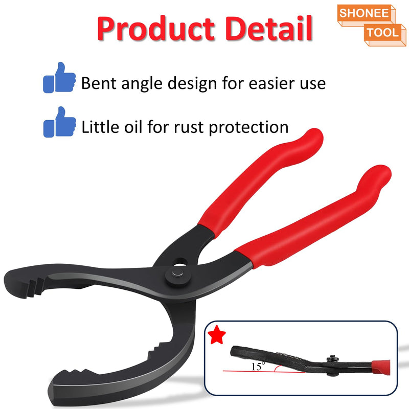 Oil Filter Wrench (L:12", Jaw Capacity: 60mm to 102mm), Automotive Oil Filter Removal Tool for Oil Change, Adjustable Fuel Filter Wrench Plier (1 Set) 12"15°Bent