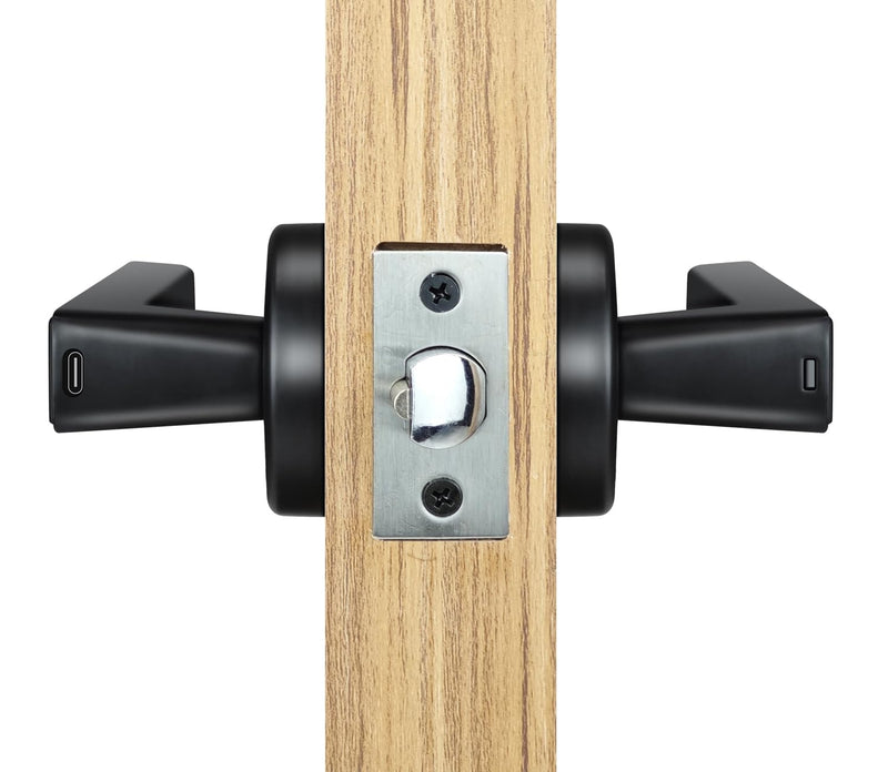 ETEKJOY Smart Door Lever Lock 4-in-1 App+Fingerprint+Passcode+Key Left/Right Reversible Handle Keyless Entry Auto Lock Knob Home Office Hotel Apartment Bedroom (Black with App) Black with App