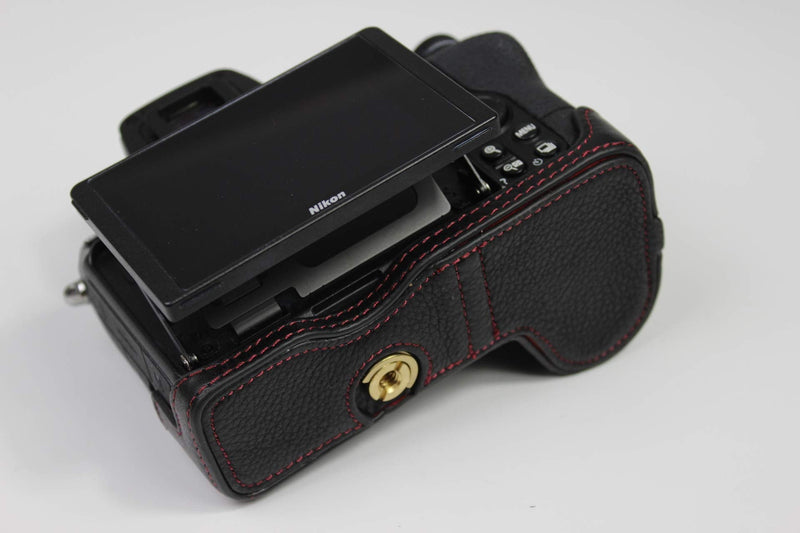 Z7 Z6 Z5 Case, BolinUS Handmade Genuine Real Leather Half Camera Case Bag Cover for Nikon Z5 Z6/Z6II Z7/Z7II Bottom Opening Version + Hand Strap (Black) Black