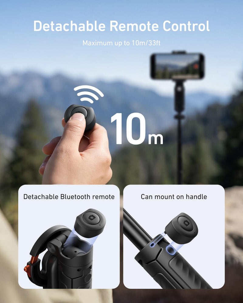 TELESIN Magnetic Mini Selfie Stick Tripod with Phone Camera Grip | 5 in 1 Cell Phone Stand with Detachable Button for iPhone 17 16 15 14 & Android, Pocket Size Phone Tripods with Carabiner