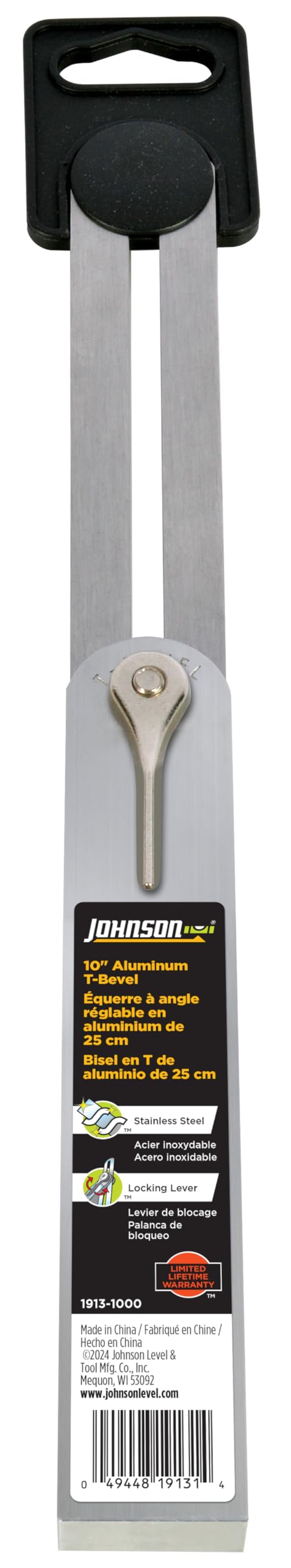 Johnson Level & Tool 1913-1000 Professional Aluminum T-Bevel, 10", Silver, 1 T-Bevel