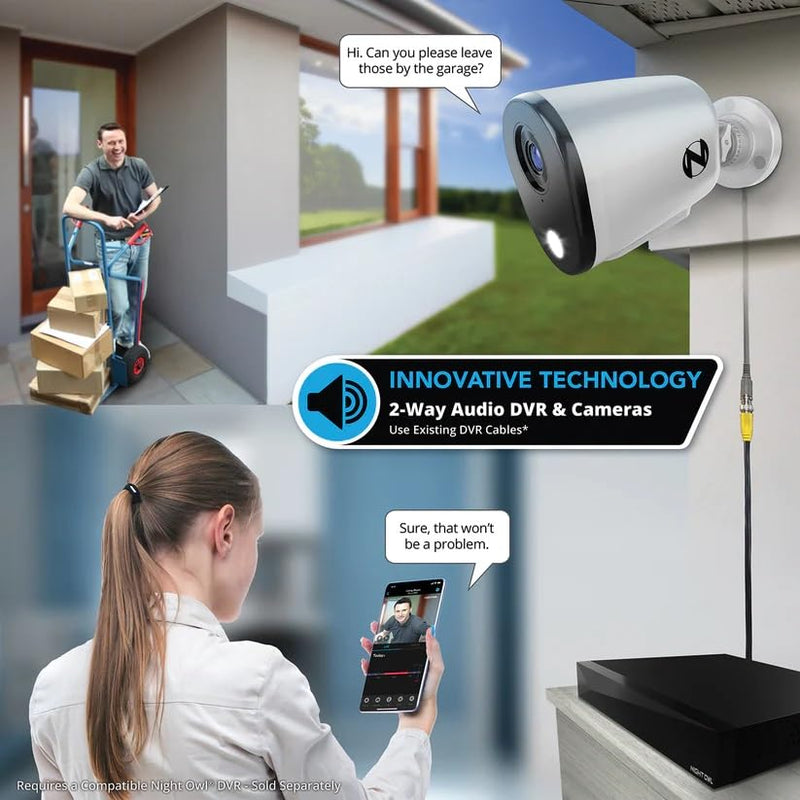 Night Owl FTD8 Indoor/Outdoor Add On Wired 4K Deterrence Cameras with 2-Way Audio - 1 Pack - White
