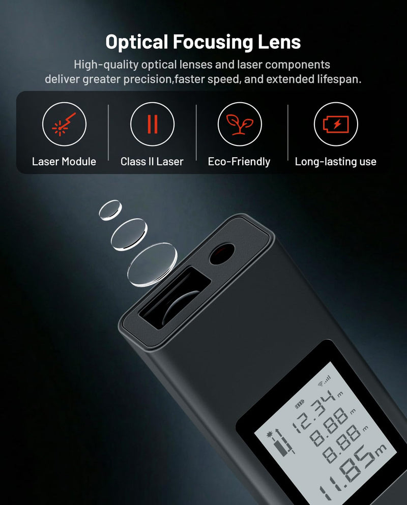 Laser Measure, ATuMan Compact Rechargeable Digital Laser Distance Meter 131 Feet, ±1/16 inch Accuracy, Pythagorean Mode, M/in/Ft Unit Switching, Backlit LCD, Measure Distance, Area and Volume