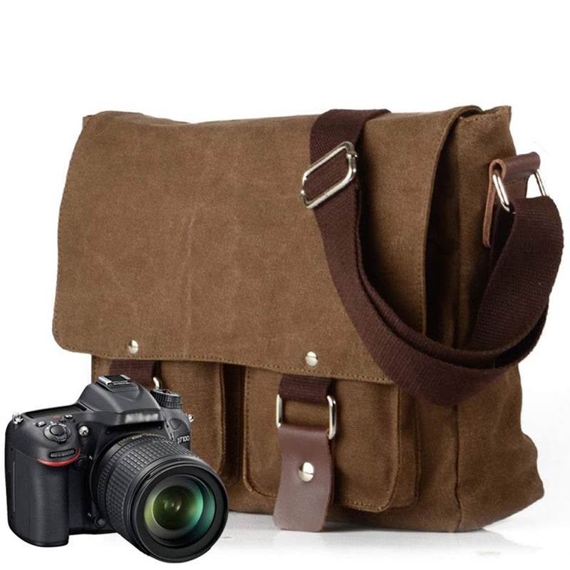 Compatible with/Replacement Vintage Waterproof Canvas Leather Trim DSLR SLR Shockproof Camera Shoulder Messenger Bag (Coffe) Coffe