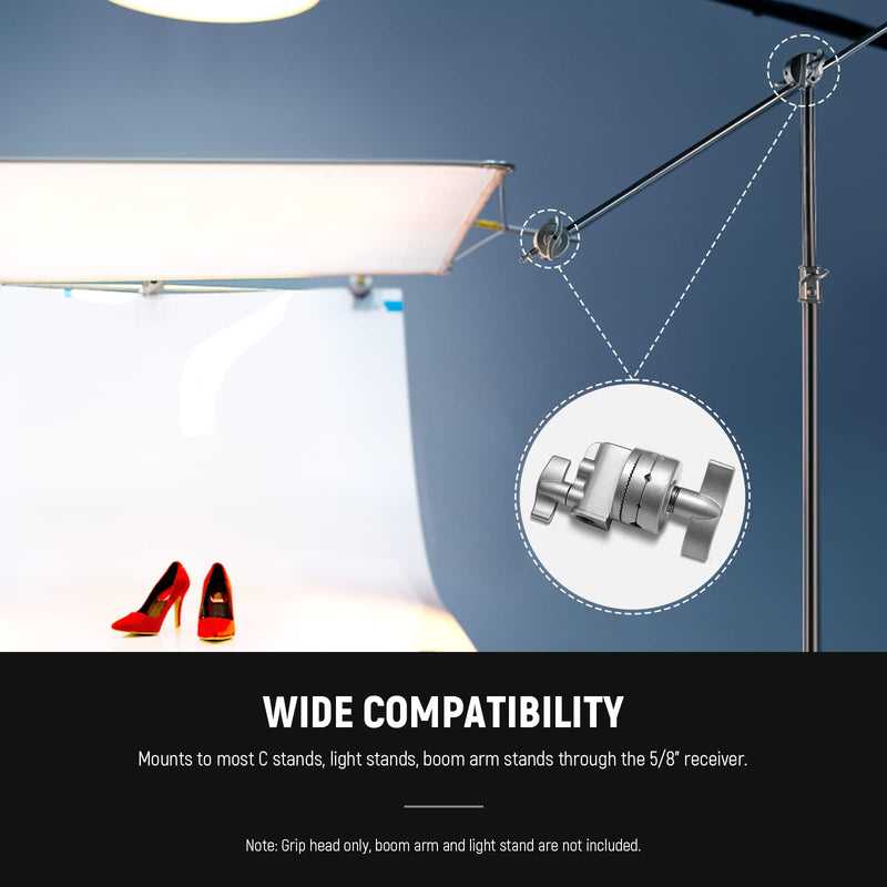 Neewer Multi Functional Heavy Duty 2.5-inch Grip Head Swivel Head Holder Mounting Adapter for Light Stand, Extension Boom Arm and Other Photographic Equipment with 1/2,1/4,3/8,5/8-inch Mount (Silver) ST-C-NAAP(Silver）