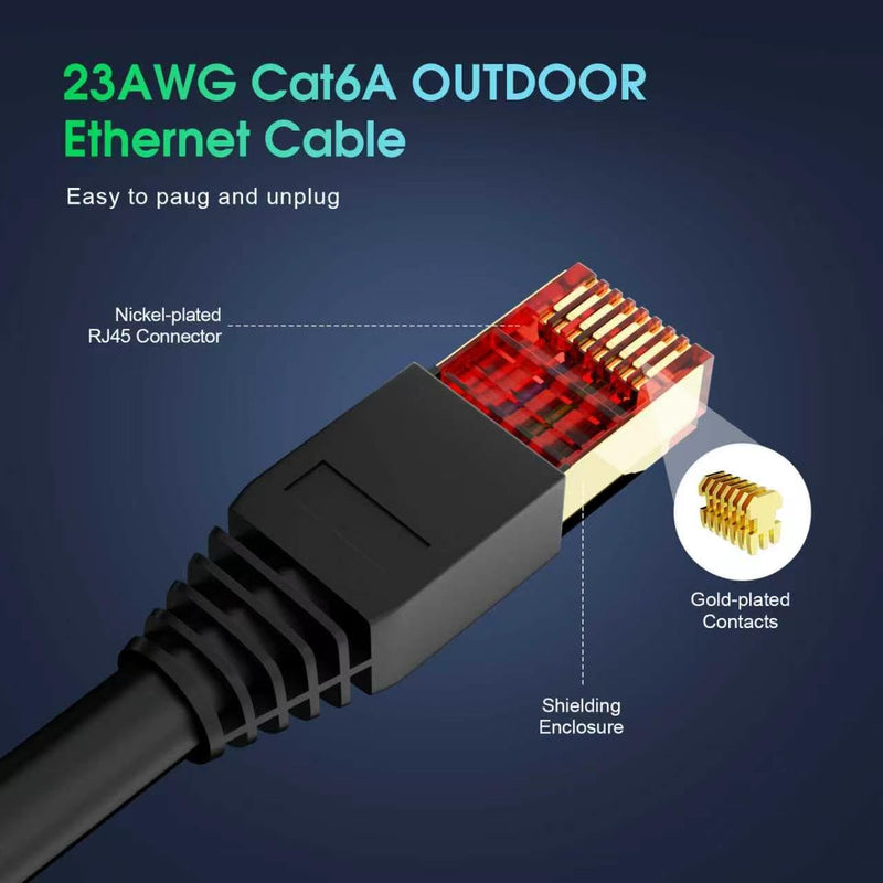 Cat6A Ethernet Cable 125FT, Outdoor Direct Burial 23AWG High Speed Up to 10Gbps, LLDPE UV-Resistant Waterproof Jacket, CCA RJ45 Network Internet Cable - Black