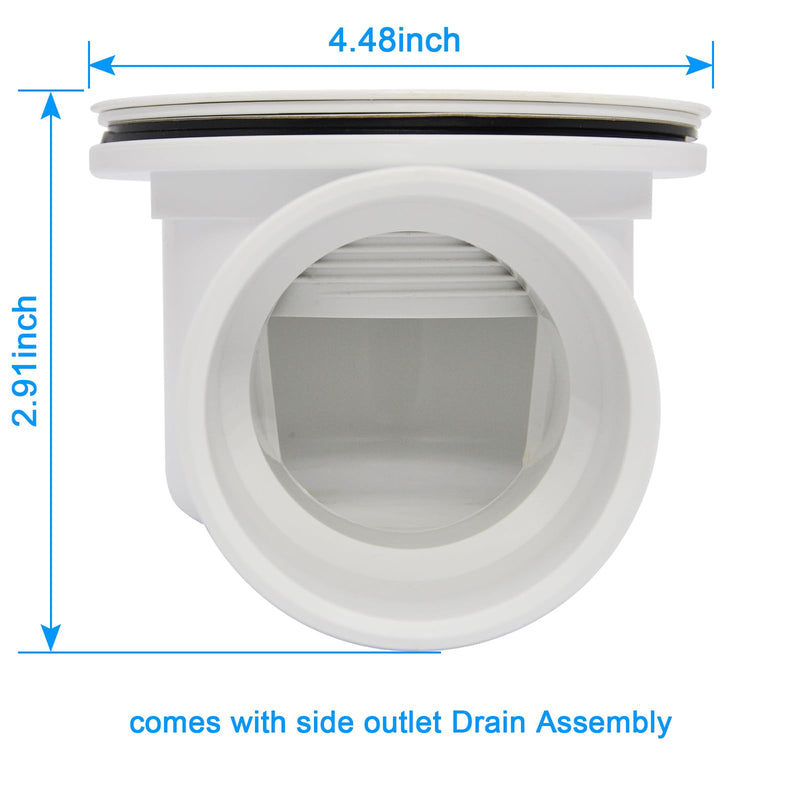 Low Profile Shower Drain, 1.5" Side Outlet Drain Assembly with Perforated Strainer, for 1.5" or 2" Replacement Shower Base PVC Side Outlet Drain