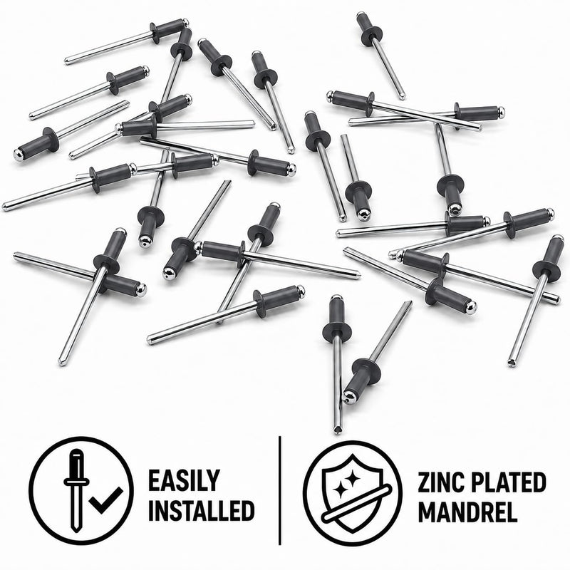 (Pack of 1000) Painted Blind Rivets 1/8" x 5/16" (3.2 x 8 mm), Dome Head, DIN 7337, Aluminium Rivets and Steel Mandrel, Pop Rivets, Anthracite Grey RAL 7016