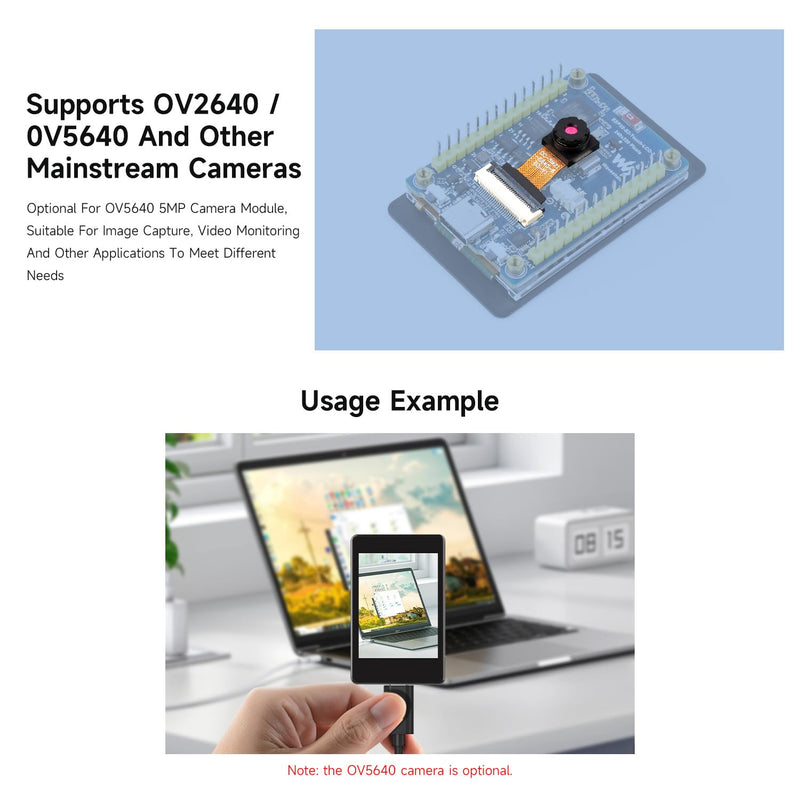 waveshare ESP32-S3 2inch Capacitive Touch Display Development Board, 240×320 Pixels, IPS Panel, 32-bit LX7 Dual-core Processor, Onboard Camera Interfac, Include OV560 Camera