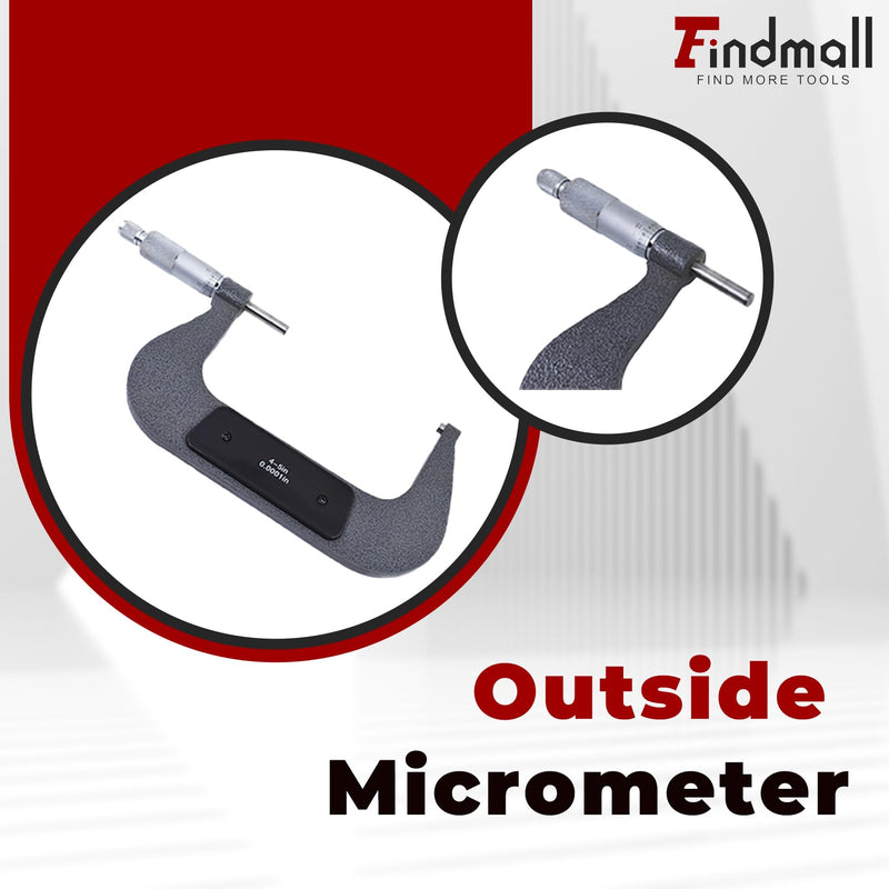 findmall 4-5" Outside Micrometer 0.0001" Carbide Tipped 4-5 Inch Micrometer Machinist Tool