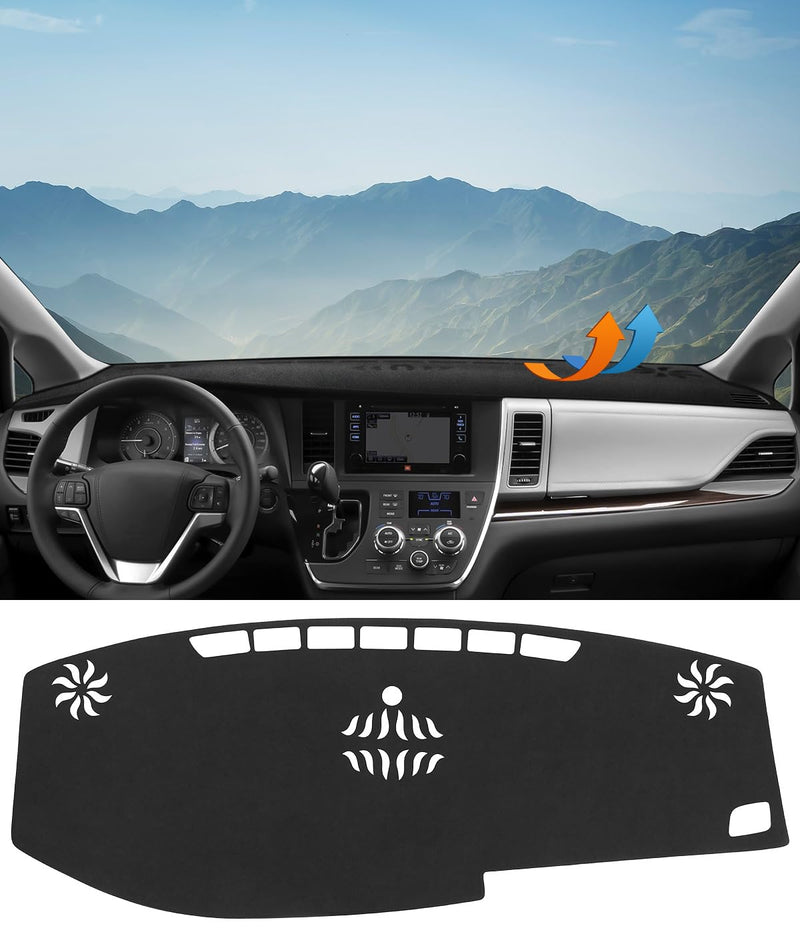 BIBLOZ Dash Cover for Toyota Sienna 2015-2020 Accessories Black Flannel Dashboard Cover Mat Car Dashboard UV Sun Protection 2015-2020 Sienna