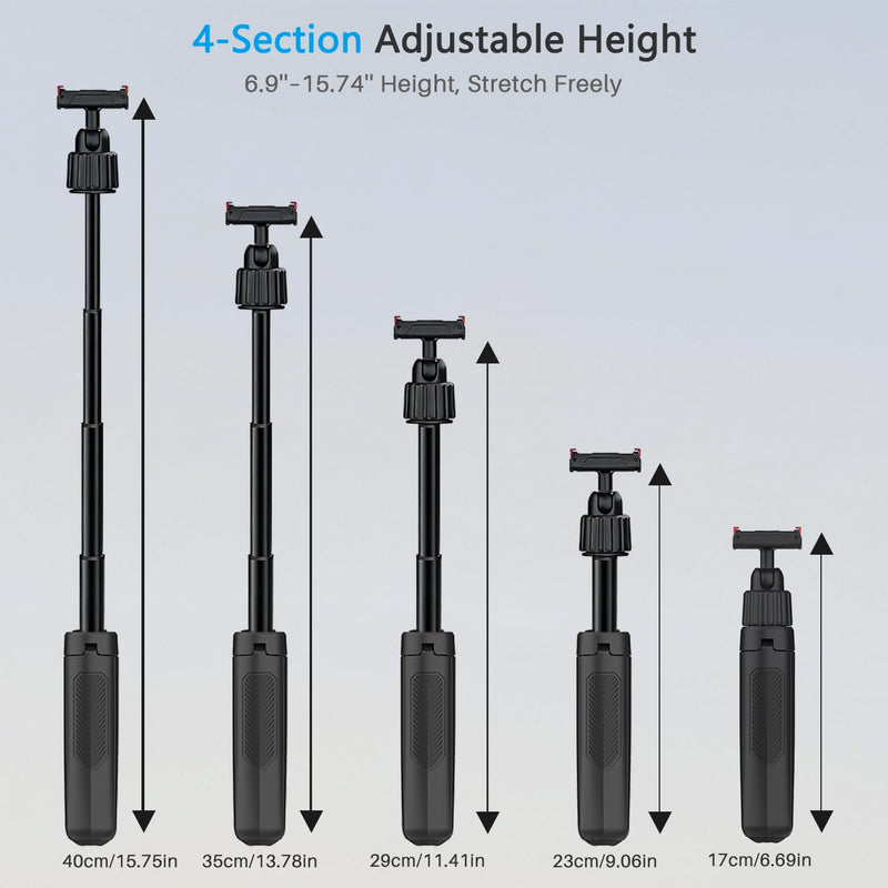 15.75'' Reinforced Selfie Stick Tripod for DJI Osmo Action 6/Nano | 3-Keel Enhanced Extendable Tripod, N55 Magnetic Mount, Ultra Light Portable Vlogging Pole Handle Grip for Travel Shooting