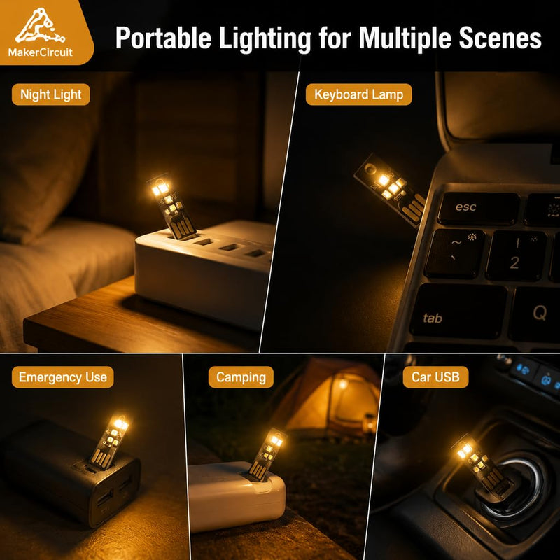 10pcs Warm White USB 3-LED Light Module, Black PCB Mini USB Lamp for Laptop Keyboard, Power Bank, Reading and Travel Use USB-3LED-3-Warm white