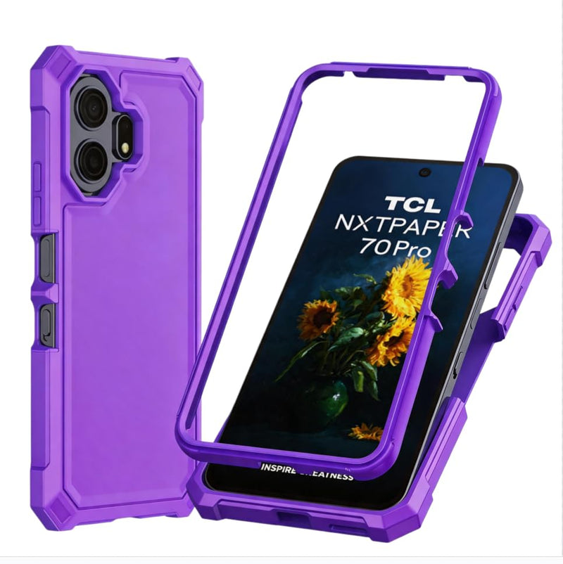 Case for TCL Nxtpaper 70 Pro 5G with Screen Protector Full Body Protection | TCL 70 Pro Phone Case Front Silicone Bumper Frosted PC Back Shockproof Rugged Corner Military Grade Design Purple