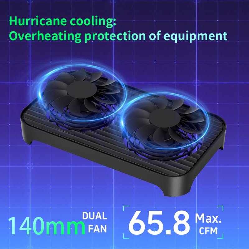 X4 Quiet USB Cooling Fan, High Speed Dual 140mm USB PC Fan with One-Touch Switch, Stackable Design for Router, Laptop, Receiver, Amplifier, DVR, PlayStation, Xbox, Computer Cabinet Cooling Black