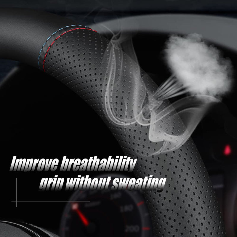 New Nappa Leather Car Steering Wheel Cover, Comfortable, Non-Slip, Sporty Style.for BMW Car Steering Wheel Covers.Black Yellow Black yellow