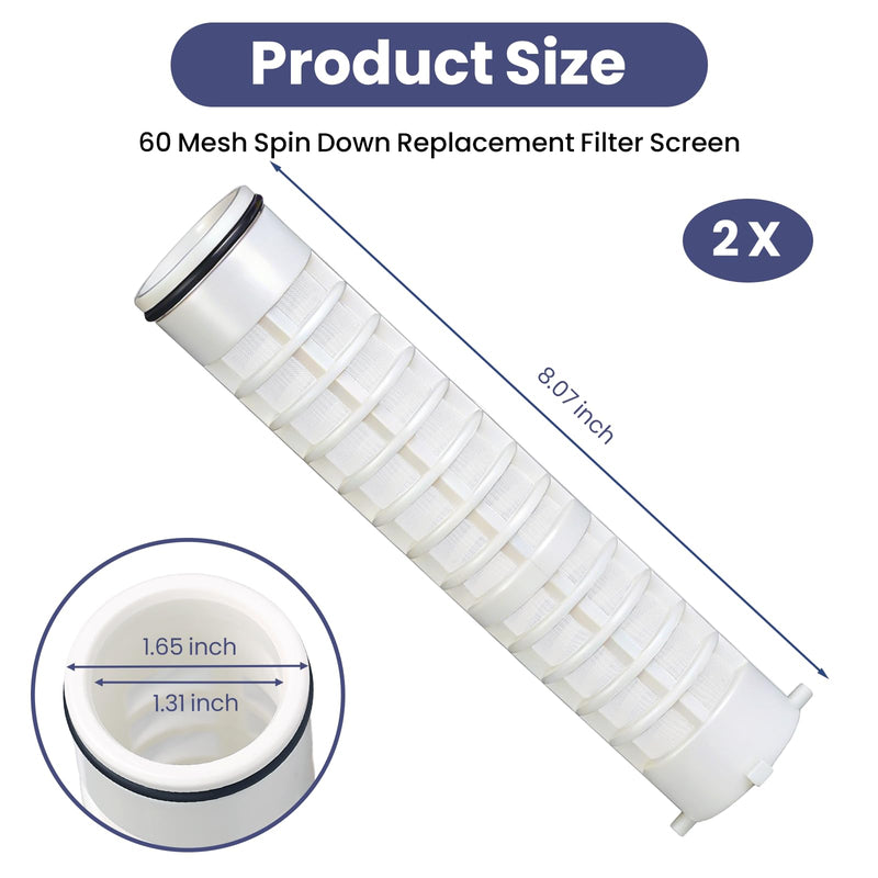 1-1/2" 60 Mesh Spin Down Replacement Filter, Fit for Rusco, Vu-Flow Systems Sediment Filter for Well Water, Irrigation Drinking Water Agriculture Industrial, Model FS-1-1/2-60, 2 Pack