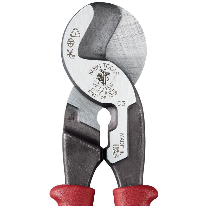 Klein Tools J63225N Cable Cutter, Made in USA, Journeyman High-Leverage Wire Cutter and Stripper for Cutting Aluminum, Soft Copper and Communications Cable Cutter / Stripper