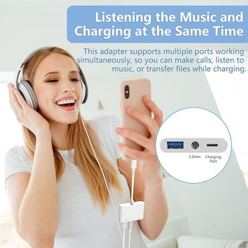 USB C to USB Adapter, 3 in 1 AUX to USB C Adapter with 3.5mm Headphone Jack + OTG + 60W PD Fast Charging Port,Compatible with iPhone 15/16, iPad Pro, MacBook and More