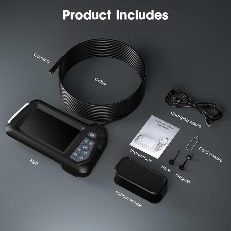 Endoscope Camera with Light,Triple Lens 1080P HD Borescope,16.4ft/5M Cable,2MP IP67 Waterproof Inspection Camera,2600mAh Battery,8GB Storage (M60-3lens-8GB-5M) M60-3lens-8GB-5M