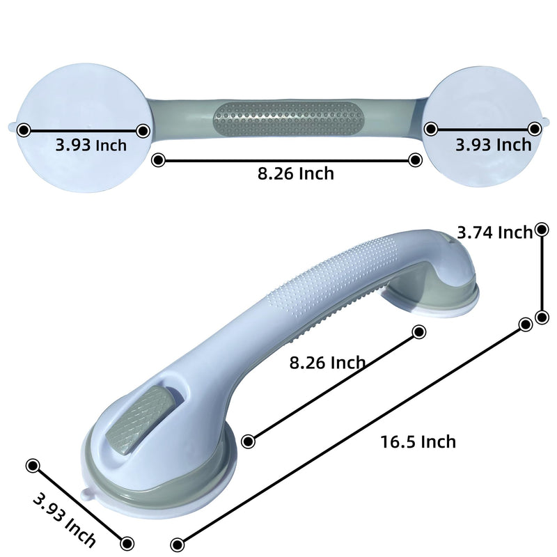 2 Pack Heavy-Duty Shower Grab Bars - Gemroom 16.5 Inch Grey Suction Bar Handles for Elderly, Seniors, Handicap, Safety Balance Assist Grip for Bathroom, Toilet - Anti-Slip, Shower Handles Hand Rail 16.5"
