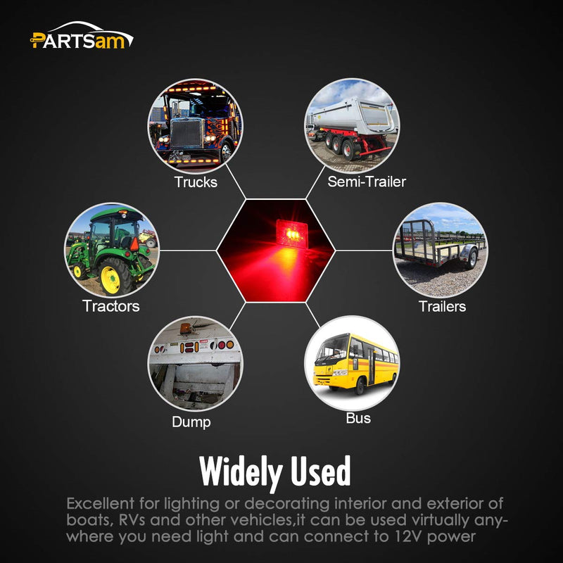 Partsam 4 Pcs(2Amber 2Red) Square LED Trailer Clearance Side Marker Light with Reflector Stud Mount 3LED, 2-4/5" Rectangular LED Truck Trailer Light Side Reflex Amber/Red