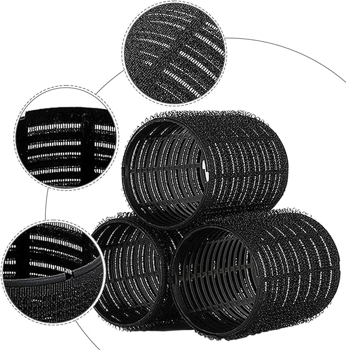 AMJKEJI 6 Pcs Hair Curler Rollers Large Velcro Rollers for Long Short Hair, Styling Self Grip Roller 60mm Hairdressing Tools for Women Home Travel Hair Salon (Black)