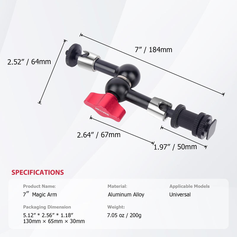 7" Cold Shoe Magic Arm with 360° Ball Joint & 1/4" Screw, Adjustable Stainless Steel Friction Arm for Camera Cage LED Light Microphone Monitor – DSLR Vlog Photography-87001 7" Magic Arm