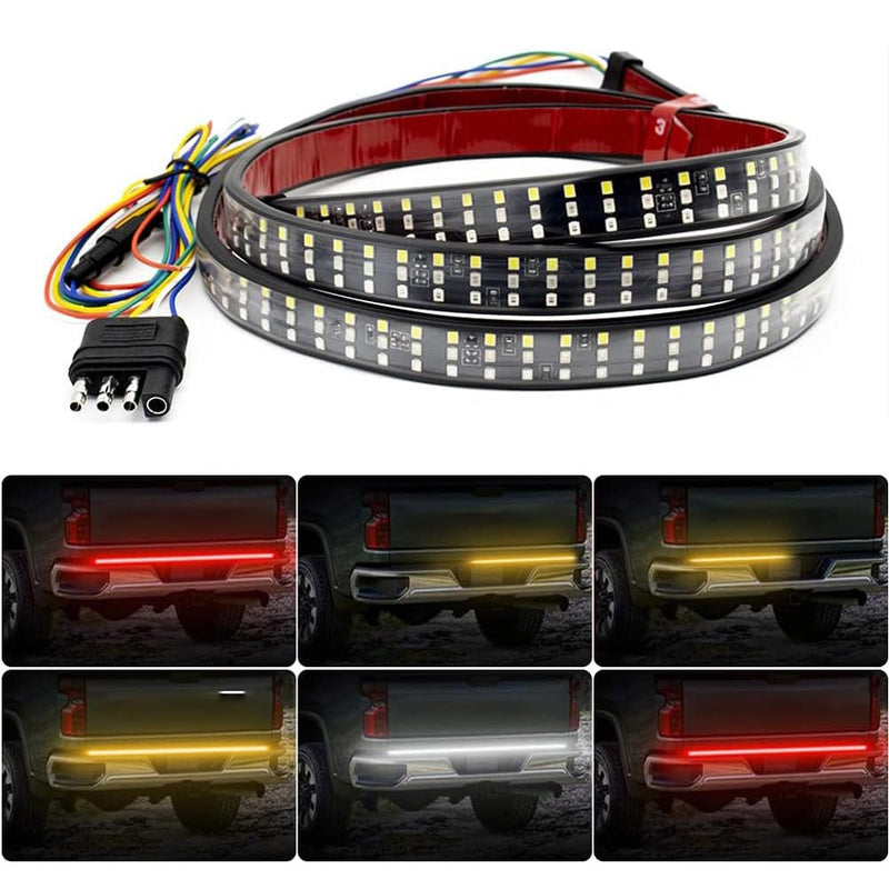 Tailgate Light Bar 60 Inch Triple Row Tail Light bar for Pickup Trailer SUV RV Van Full Function Red Brake White Reverse Amber Turn Signal Double Flash Light No Drill Install (60inch) 60inch