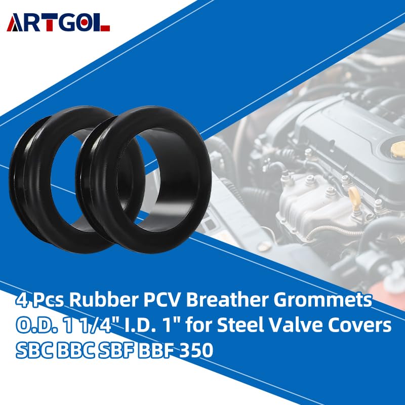 4 Pcs Rubber PCV Breather Grommets O.D. 1 1/4" I.D. 1" for Steel Valve Covers SBC BBC SBF BBF 350 4
