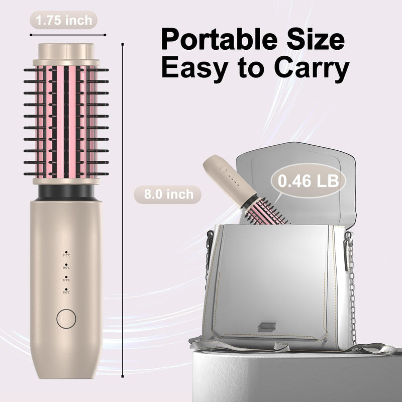 3 in 1 Cordless Hair Styler for Curling & Straightening, 40MM Thermal Brush Curling Wand with 4 Temperature Adjustable, Portable Travel Hot Brushes for Hair Styling Gold