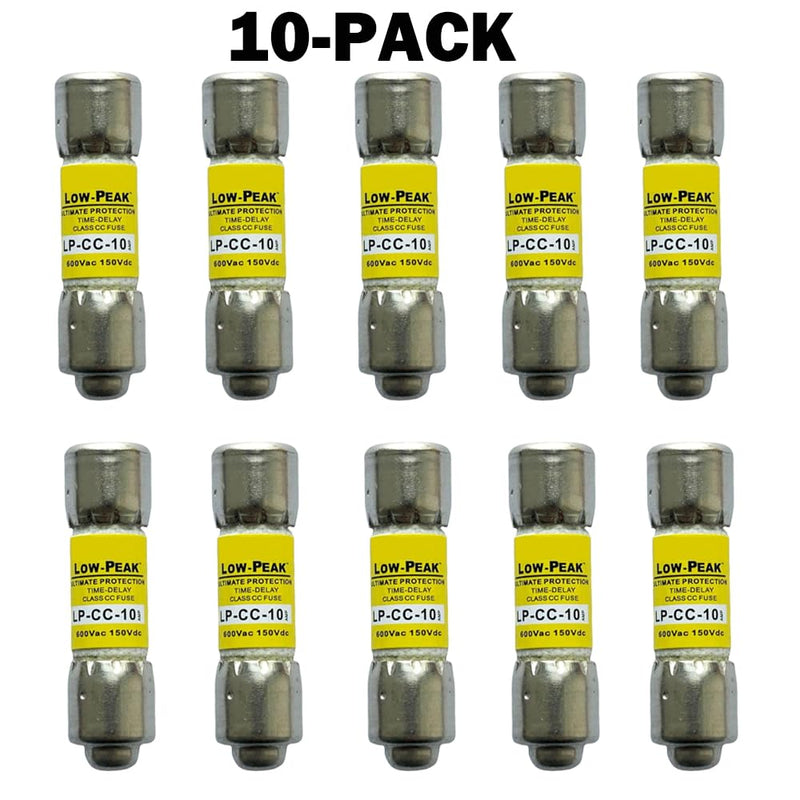10-Pack New LP-CC-10 LP-CC-10A LP-CC 10A 600Vac Time Delay Fuse,LP-CC-10A Current Limiting Class CC Rejection Cartridge Fuses