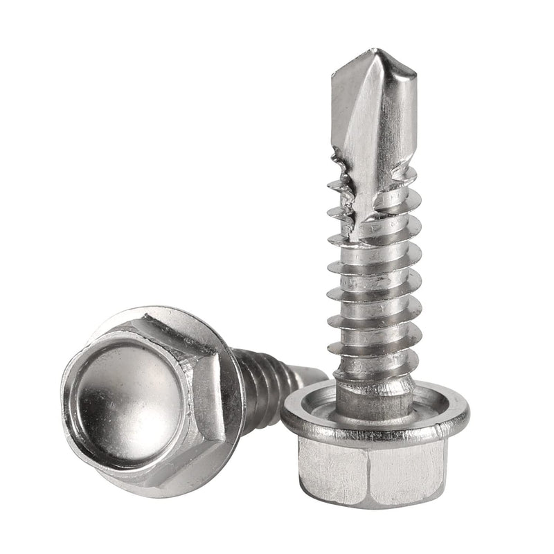 1/4" x 1-1/2" Stainless Steel Hardened 410 Self-Tapping Screws for Metal, Hex Washer Head, Self-Drilling Tek Screws - 100 PCS 1/4" x 1-1/2" Small Package
