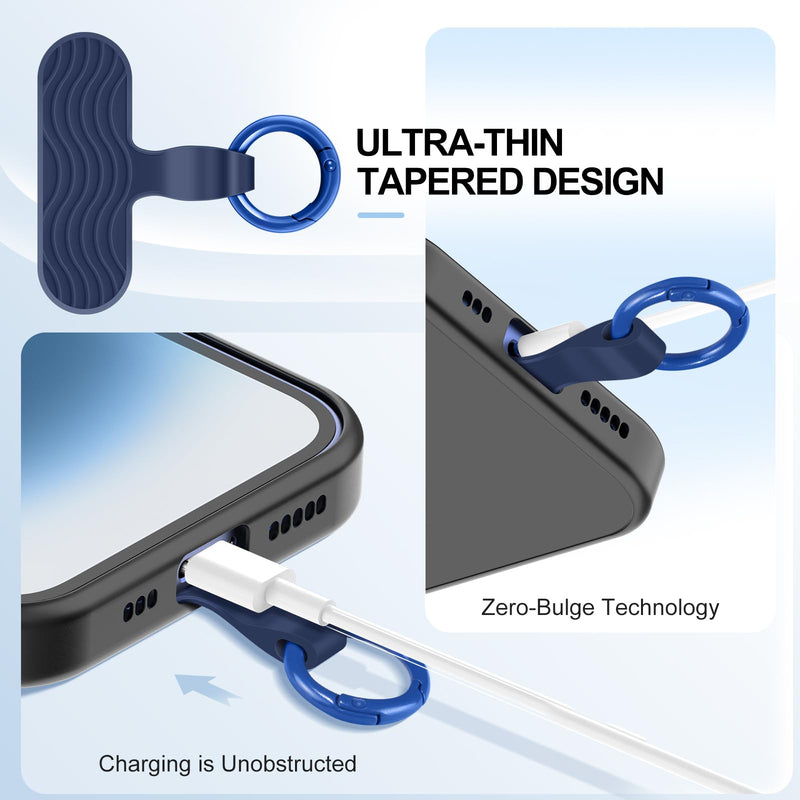 [2026 Upgraded] 6 Pack Silicone Phone Tether Tab with 3 Glow in the Dark, Ultra-Thin Zero-Bulge Design, Heavy Duty Liquid Silicone Phone Lanyard Tab for Charging Port, No Adhesive - Family Set