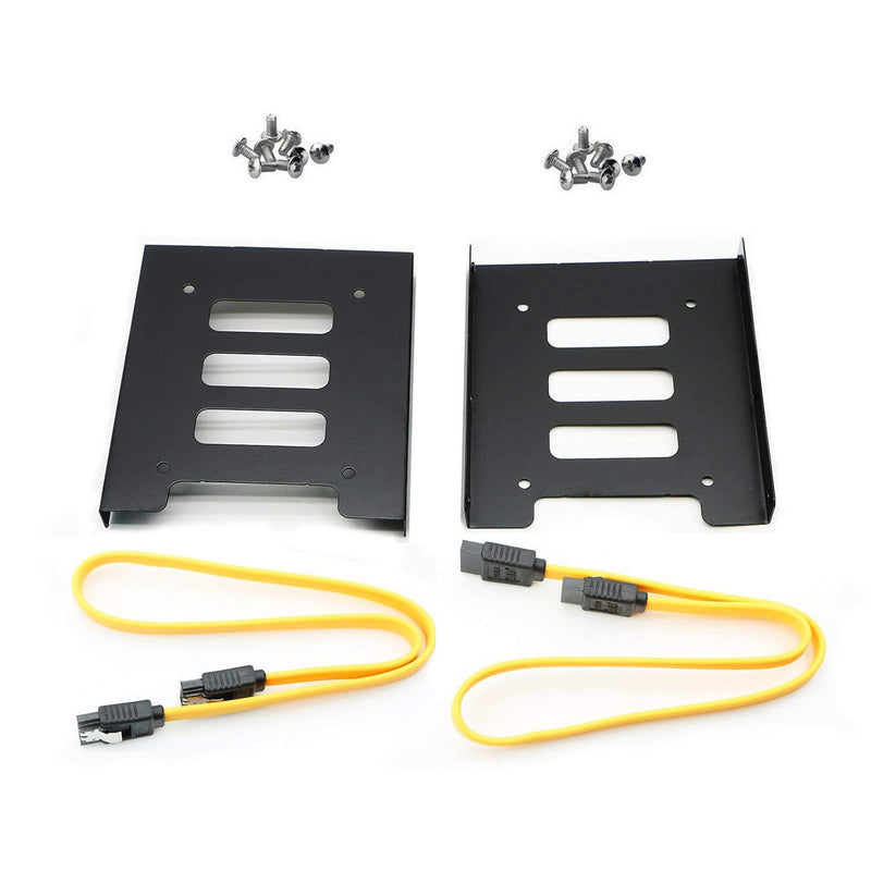 PASOW 2 Pack 2.5" to 3.5" SSD HDD Hard Disk Drive Bays Holder Metal Mounting Bracket Adapter for PC (Bracket + Yellow Sata II Cables) Bracket + Yellow Sata II Cables