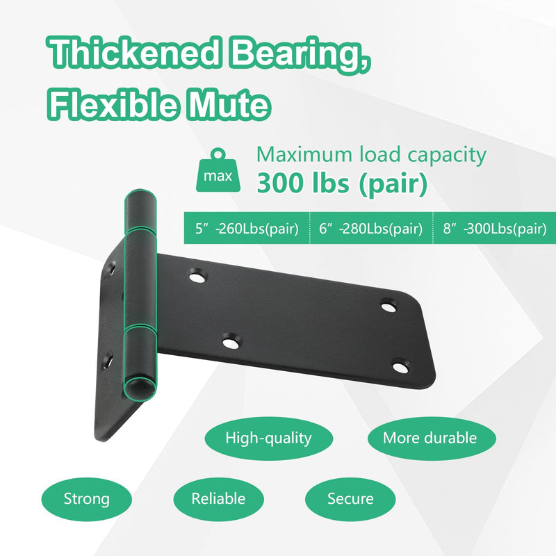 6 inch Gate Hinges,280 Lbs Capacity, Matte Black Hinges,4 Pack Heavy Duty Door Hinge, T-Strap Shed Gate Hinges, Wrought Hardware for Wooden Fences, Barn Door Hinge(6“-6 pcs-Matte Black) 6“-6 pcs-Matte Black