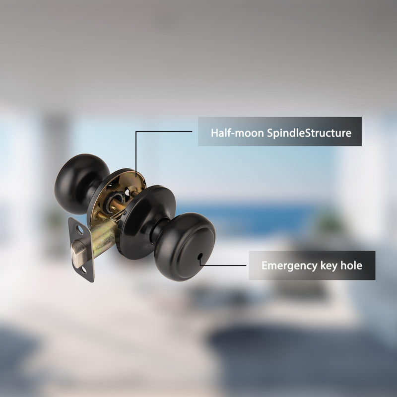 2 Pack Matte Black Door Knobs,Interior Door Knob with Lock,Coastal Style Door knob for Privacy and Bedroom (Bath or Privacy) 2 Matt Black