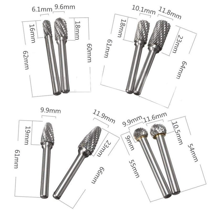 8pcs Carbide Rotary Burr Set, Double Cut 1/4''(6.35mm) Shank Solid Carbide Rotary Burr Set for Die Grinder Drill for Woodworking,Drilling, Metal Carving, Engraving, Polishing by YEEZUGO
