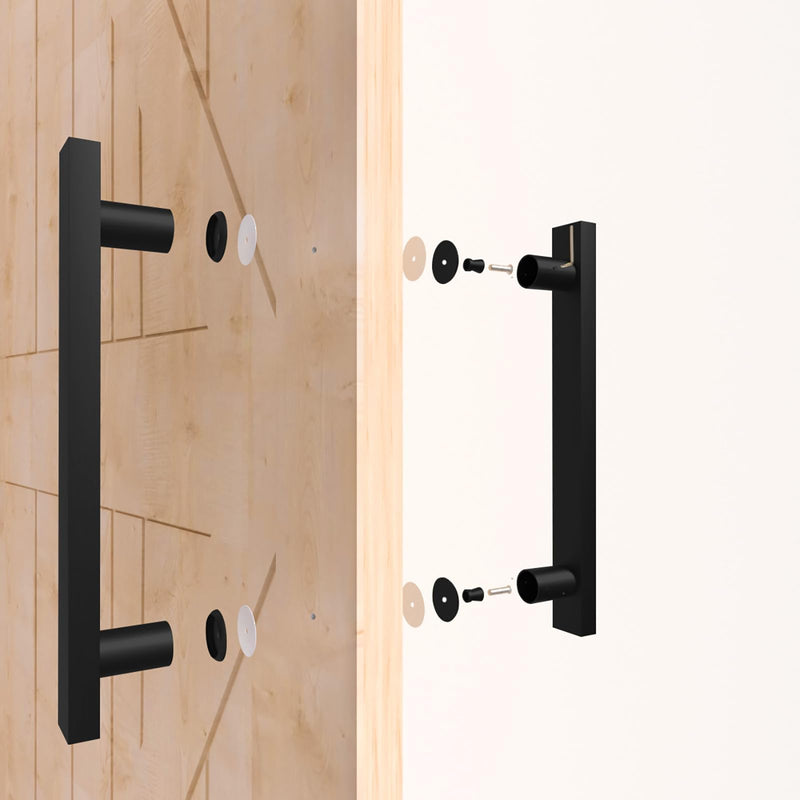 Matte Black Square Barn Door Handles 12"/16"/18"/24"/36"/48"/59'', Pull Push Long French Door Handle Double Sided, Large Front Exterior Shower Door Pull Handles 12inch / 30cm Matte Black
