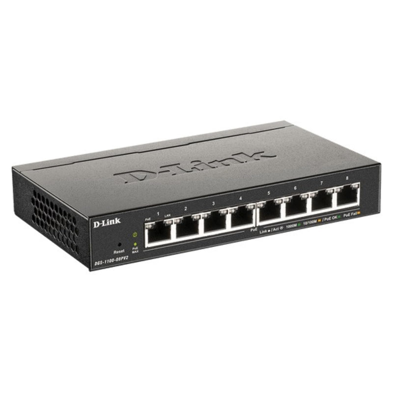 D-Link 8-Port Gigabit Smart Managed PoE+ Switch —8 PoE+ Ports (64W)—L2—VLANs—Cable Diagnostics —Web Managed —Desktop —Fanless—NDAA Compliant —Lifetime Protection (DGS-1100-08PV2)