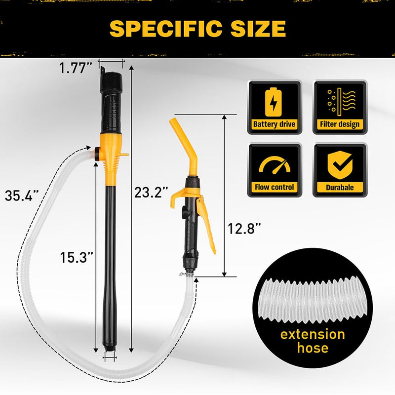 ELEAD Portable Battery Powered Pump - Electric Fuel/Water Transfer Pump 2.2 GPM, Liquid Siphon Pump with Adjustable Flow Control, Gas Pump with Filter Design, Gas Can Pump Ideal 2.2 GPM Yellow