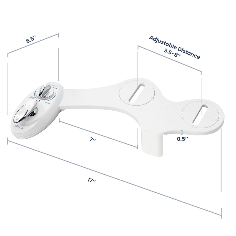 LUXE Bidet NEO 180 - Dual Nozzle, Self-Cleaning, Non-Electric Bidet Attachment for Toilet Seat, Adjustable Water Pressure, Rear & Feminine Wash, with Lever Control (White) White