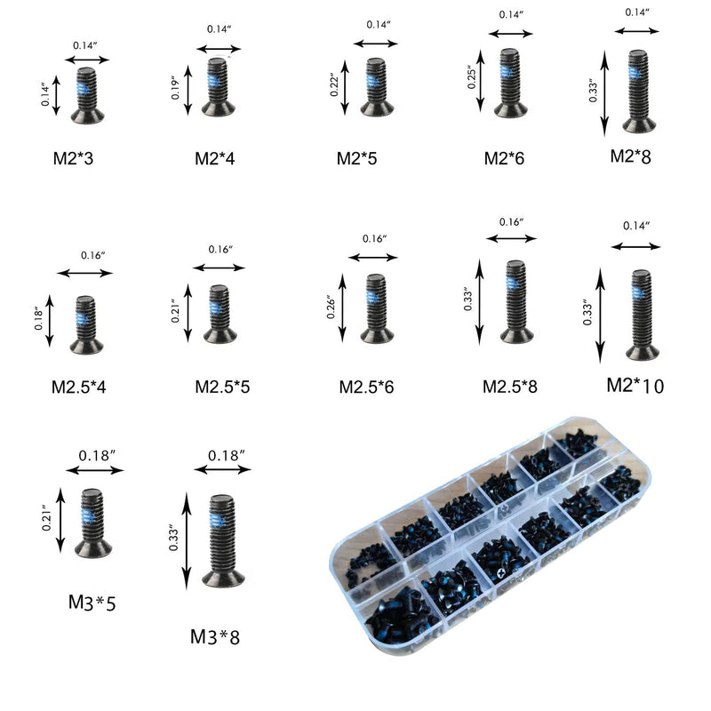 Easycargo Laptop Screws, Blue Nylon Self Locking Replacement Screw Assortment Kit, 240pcs 20-Sizes M2 M2.5 M3 for Lenovo Toshiba Gateway Samsung HP MSI IBM Dell Sony Acer Asus Hard Disk SATA SSD M.2