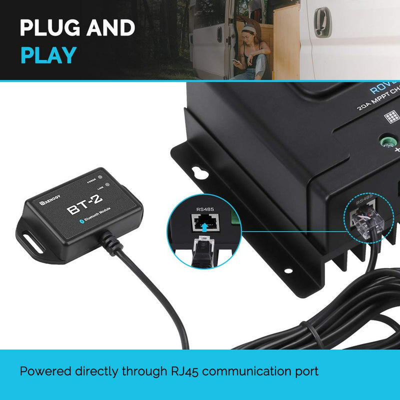 Renogy BT-2 Bluetooth Module RJ45 Communication Port Wirelessly Monitor Real-time Insight Precise Control, Compatible Solar Charge Controllers, Battery Charger, Inverter, BT-2 RS485 Bluetooth Module RS485